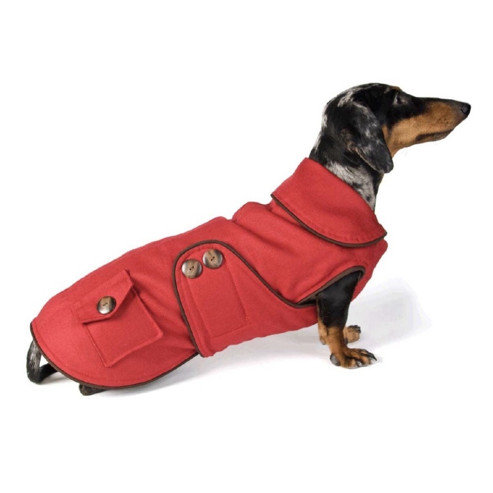 Noodle and Friends "Little Red Riding" Reversible Dachshund Coat - Red Wool Sz L